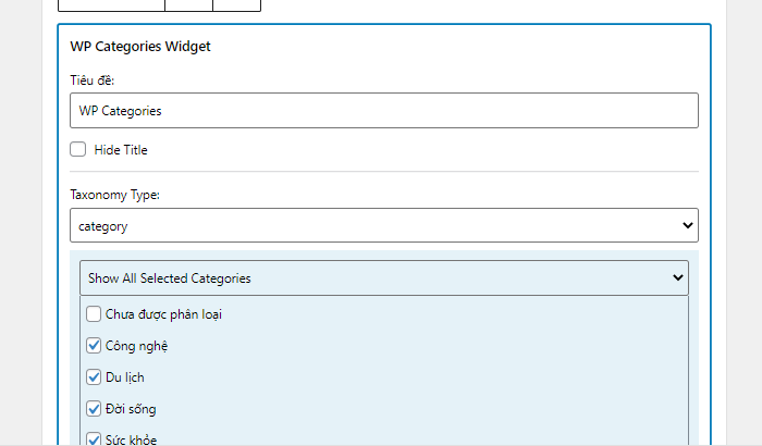 Hướng dẫn sử dụng plugin WP Categories Widget để hiển thị danh sách các danh mục