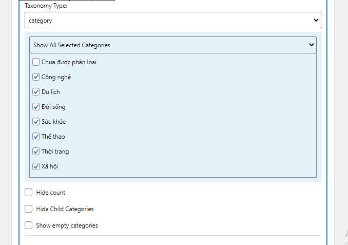 Hướng dẫn sử dụng plugin WP Categories Widget để hiển thị danh sách các danh mục