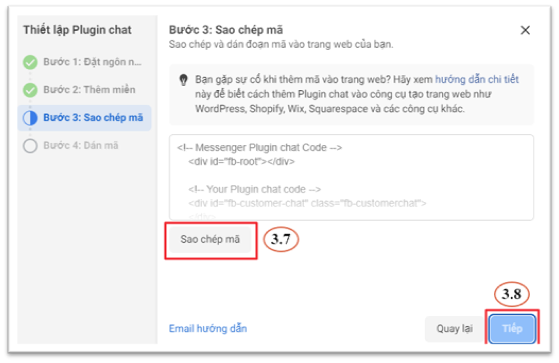 Sao chép mã Facebook Messenger để dán vào trang web