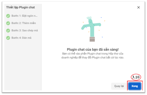 Nhấn  xong để hoàn thành việc thiết lập bên fanpage