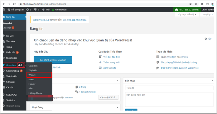 Đi tới widget trong trang quản trị web