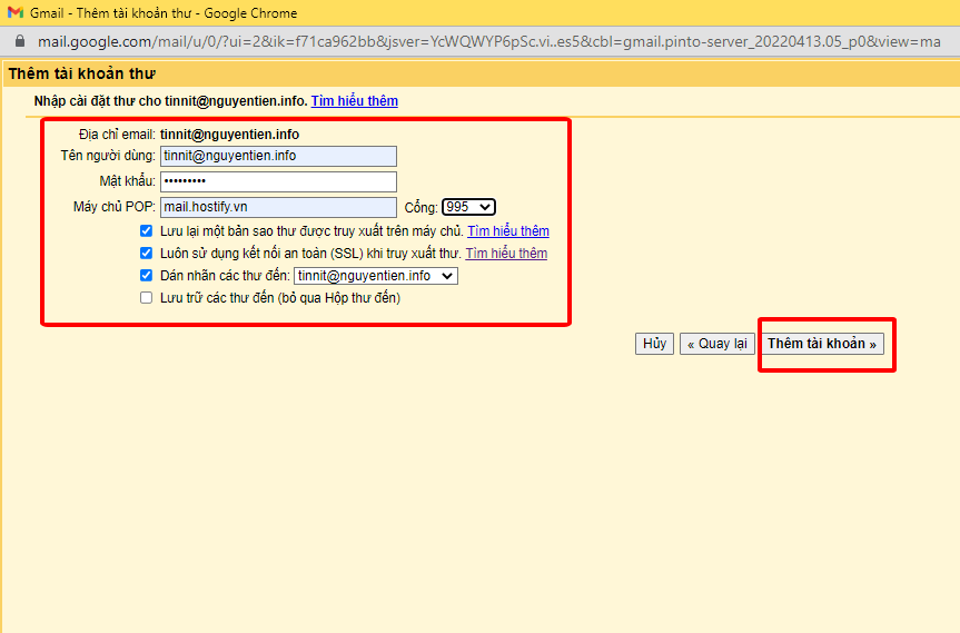 Gửi nhận Email-server từ Google mail