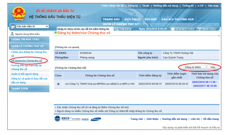 Hủy chứng thư số đấu thầu