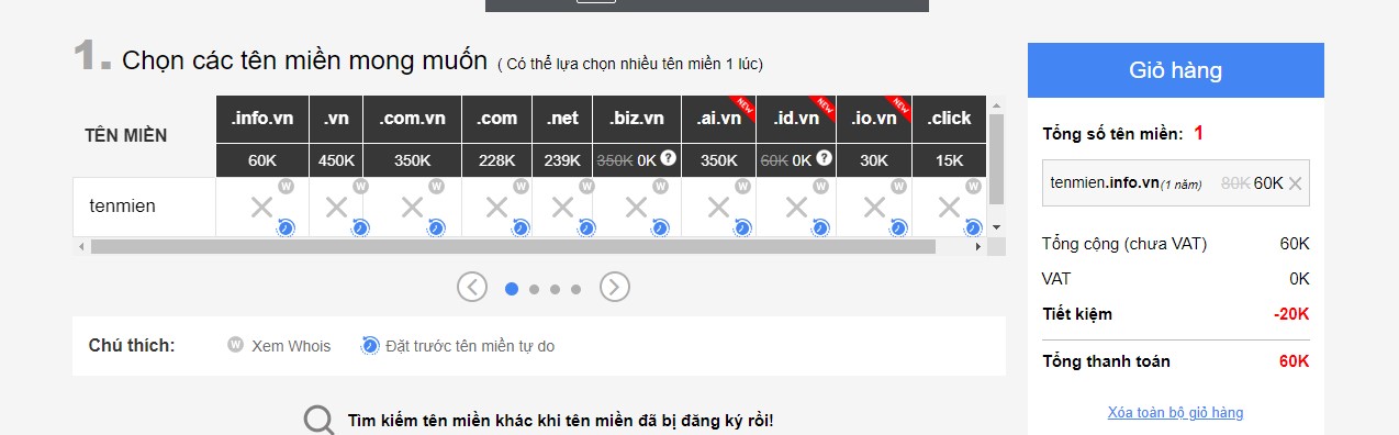 Hướng dẫn chi tiết mua tên miền info vn tại Tenten